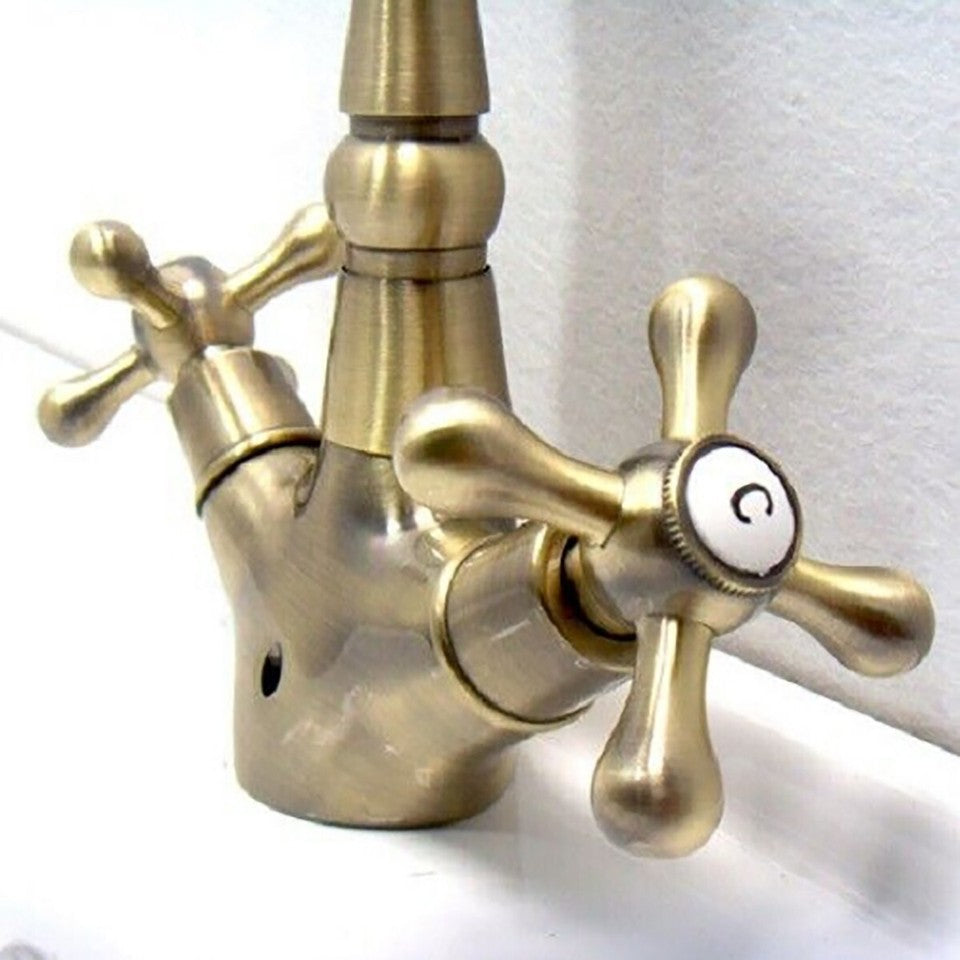ROBINET ÉVIER CUISINE COL DE CYGNE ANTIQUE MITIGEUR LAVABO LAITON JH-1694