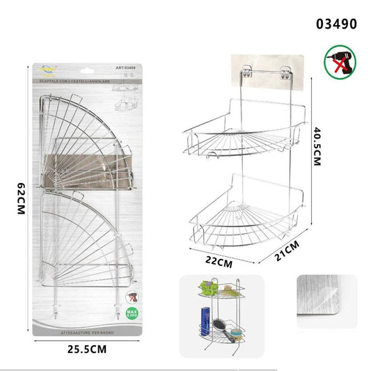 DOPPIA MENSOLA ANGOLARE DA PARETE ADESIVA SCAFFALE ORGANIZER PORTAOGGETTI 03490