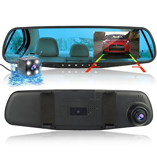 SPECCHIETTO RETROVISORE CON MONITOR DVR RETROMARCIA 2 TELECAMERE 4 LED AUTO SUV
