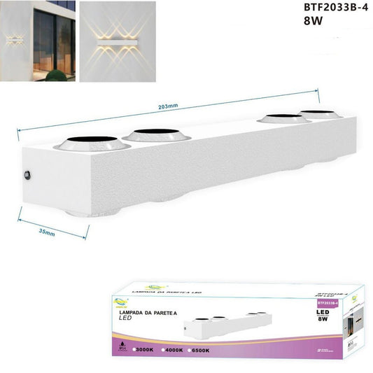 APPLIQUE LED 8W BIANCO LAMPADA LUCE NATURALE PARETE UP DOWN ESTERNO INTERNO