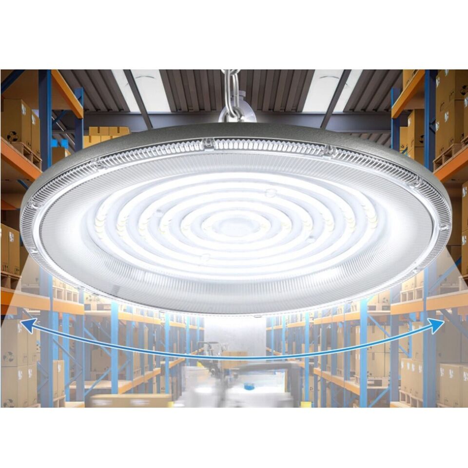 FARO INDUSTRIALE LED 300W DISCO ROTONDO UFO IP65 PLAFONIERA CAMPANA 6500K