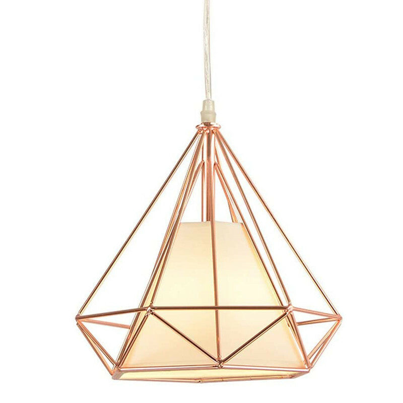 LUSTRE CAGE MÉTAL INDUSTRIEL RÉTRO E27 SUSPENSION VINTAGE OR ROSE SJ100