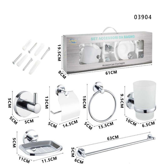 KIT COMPLET 6 ACCESSOIRES DE SALLE DE BAIN BARRE PORTE-SAVON WC CROCHET PORTE-SERVIETTES 03904