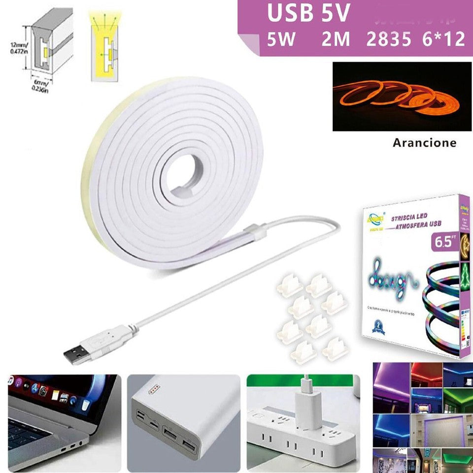 BANDE LED FLEXIBLE POUR CROCHETS RAIL PLAFOND USB ÉCRITURE LUMIÈRE ORANGE