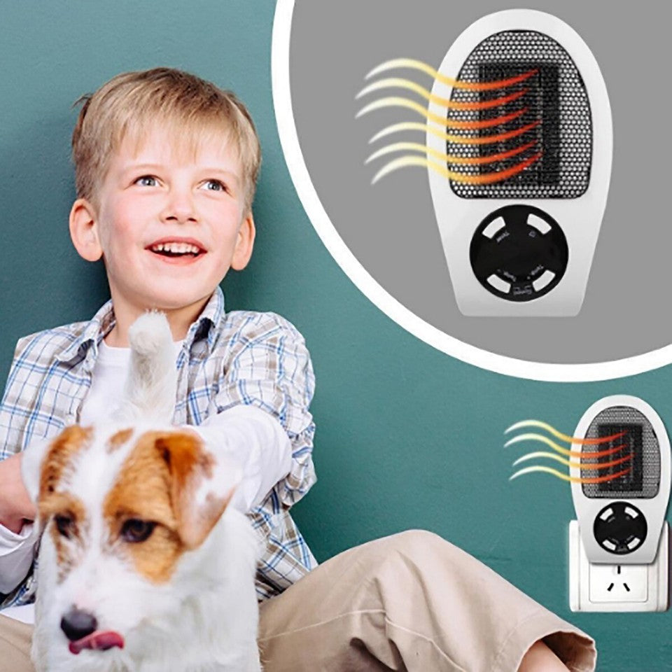 TERMOVENTILATORE MINI STUFA STUFETTA ELETTRICO 500W TIMER A PARETE SENZA FILO