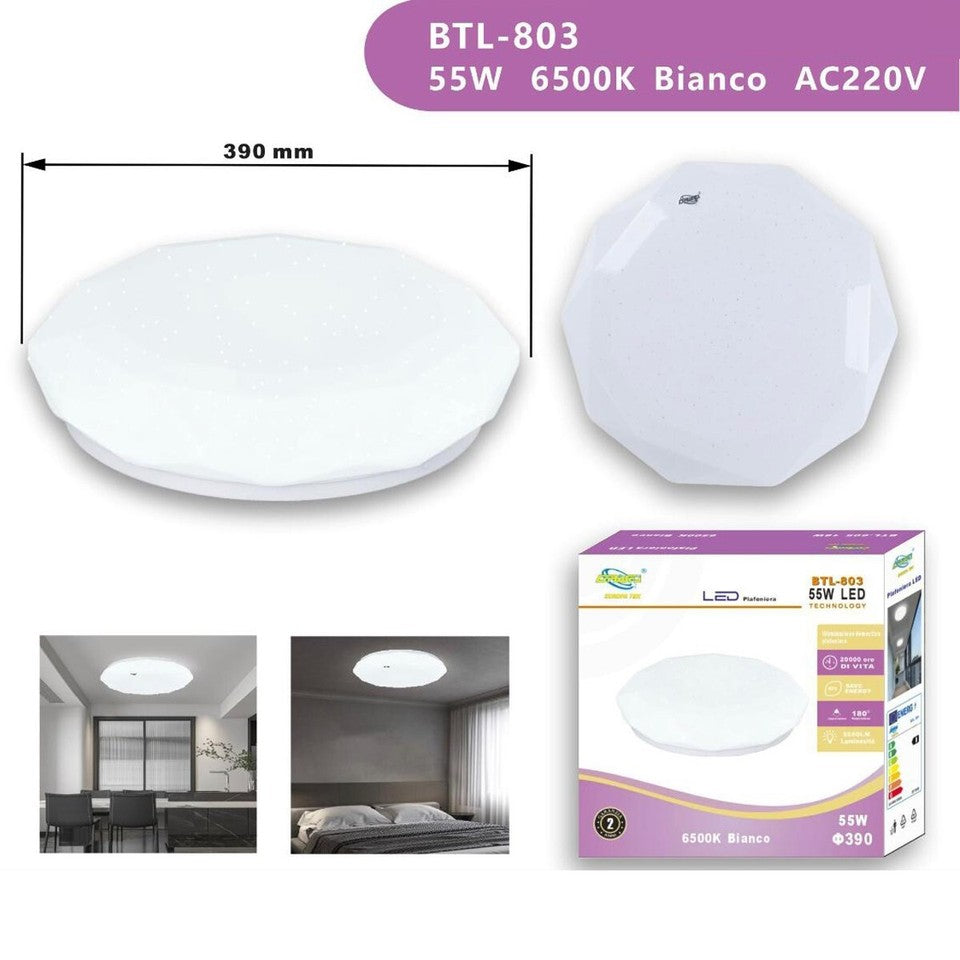 PLAFONIERA LED 55W LUCE FREDDA DIAMANTE EFFETTO CIELO STELLATO APPLIQUE BTL-803