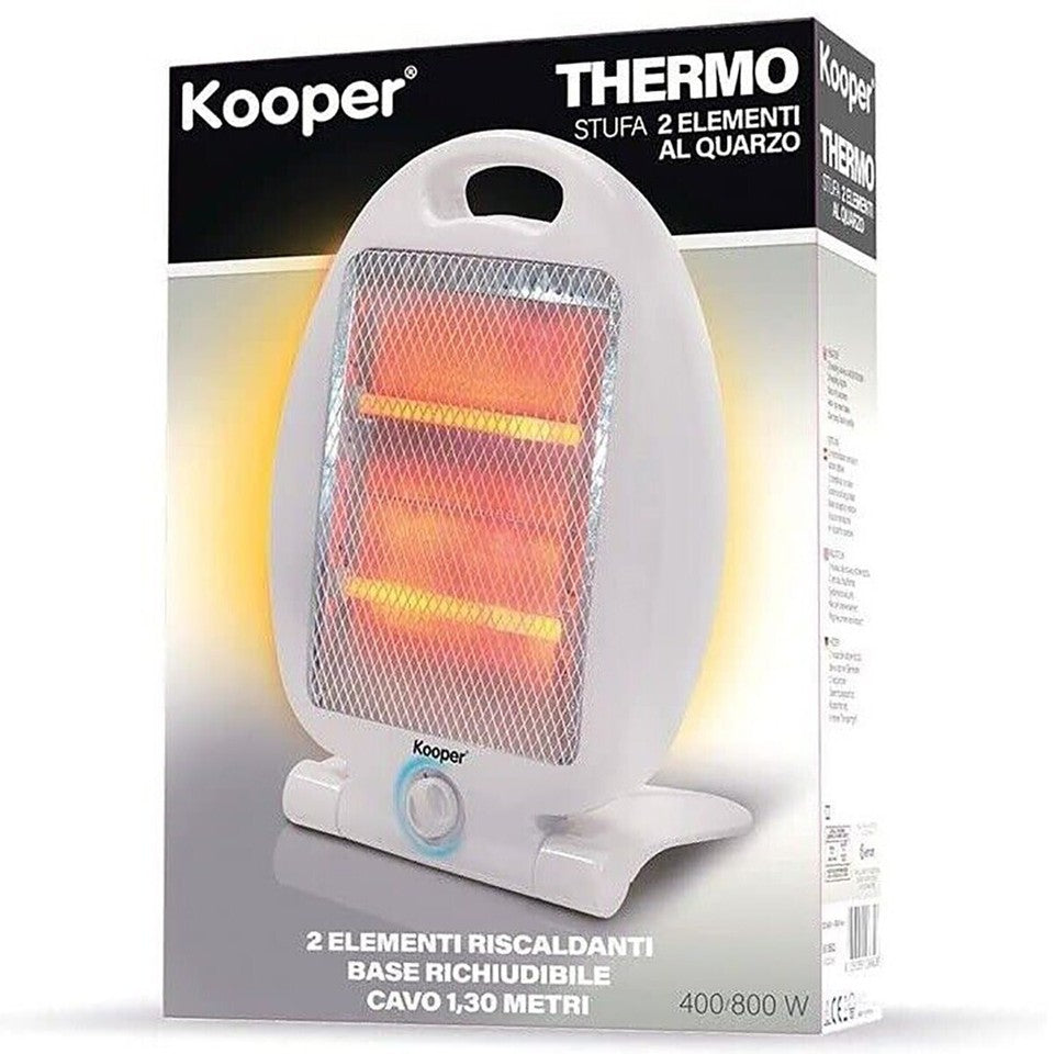 KOOPER THERMO STUFA ELETTRICA AL QUARZO A 2 ELEMENTI 400/800W STUFETTA ALOGENA