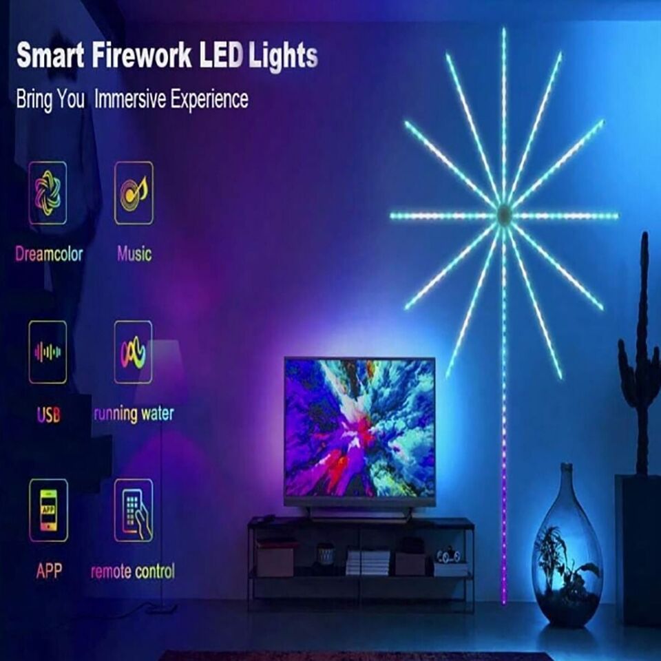 STRISCIA LUMINOSA LED FUOCHI D'ARTIFICIO LUCE MUSICALE NATALE SMART USB NATALE