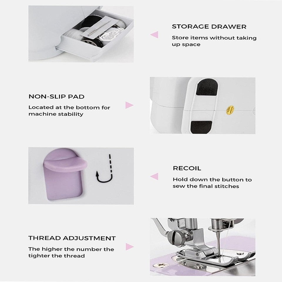 MACCHINA DA CUCIRE PORTATILE CON PEDALE 2 VELOCITÀ E 12 PUNTI CUCITO YASM-505A