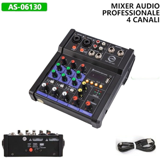 MIXER AUDIO PROFESSIONALE DJ SOUND CONSOLE PORTATILE 4 CANALI BLUETOOTH USB