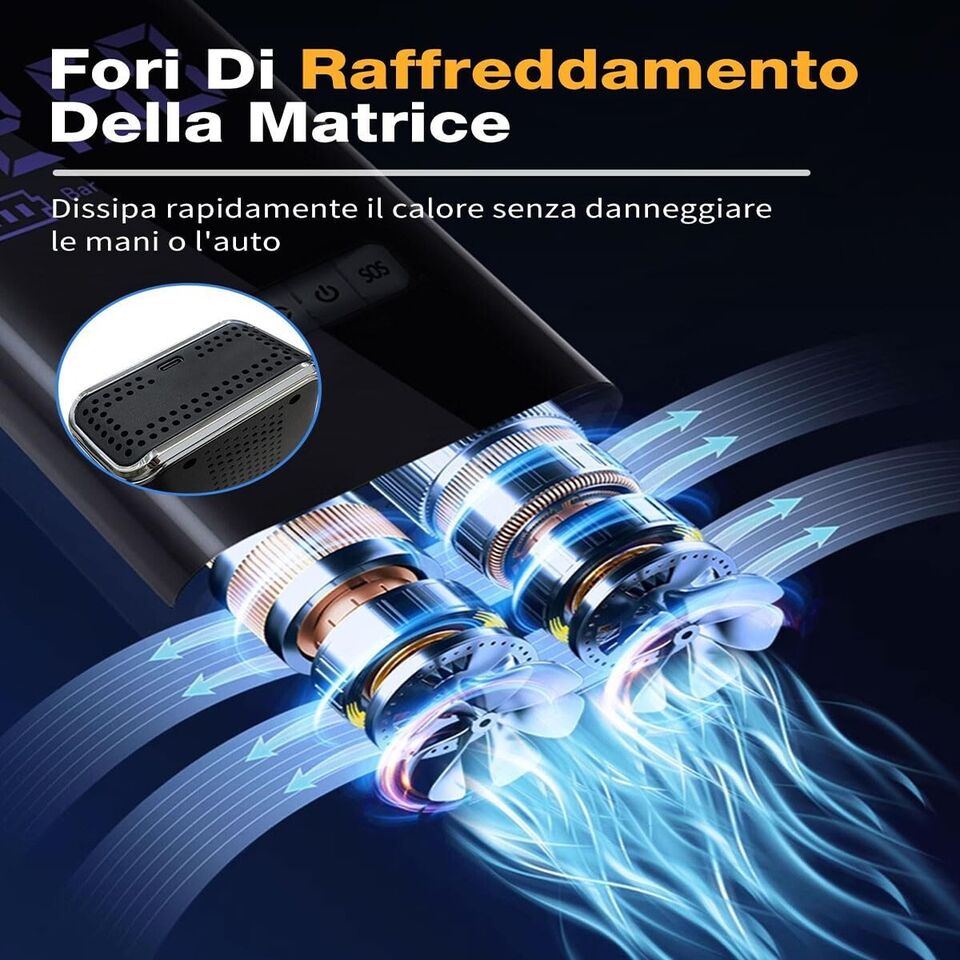 MINI COMPRESSORE AD ARIA AUTO PORTATILE GONFIATORE RICARICABILE DISPLAY LED AUTO