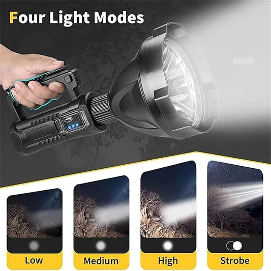 TORCIA LUCE LAMPADA RAGGIO LUNGO TREPPIEDI PESCA CACCIA RICARICABILE USB TEB0604