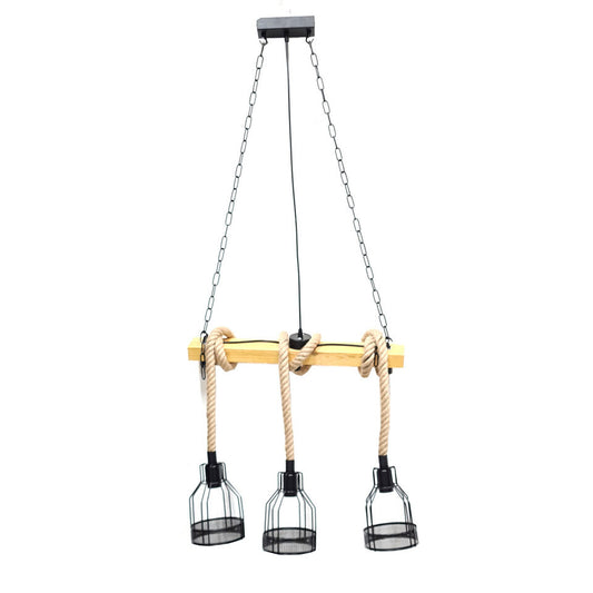 LAMPADARIO SOSPENSIONE VINTAGE E27 CANAPA RETRO COUNTRY LEGNO GABBIA INDUSTRIALE