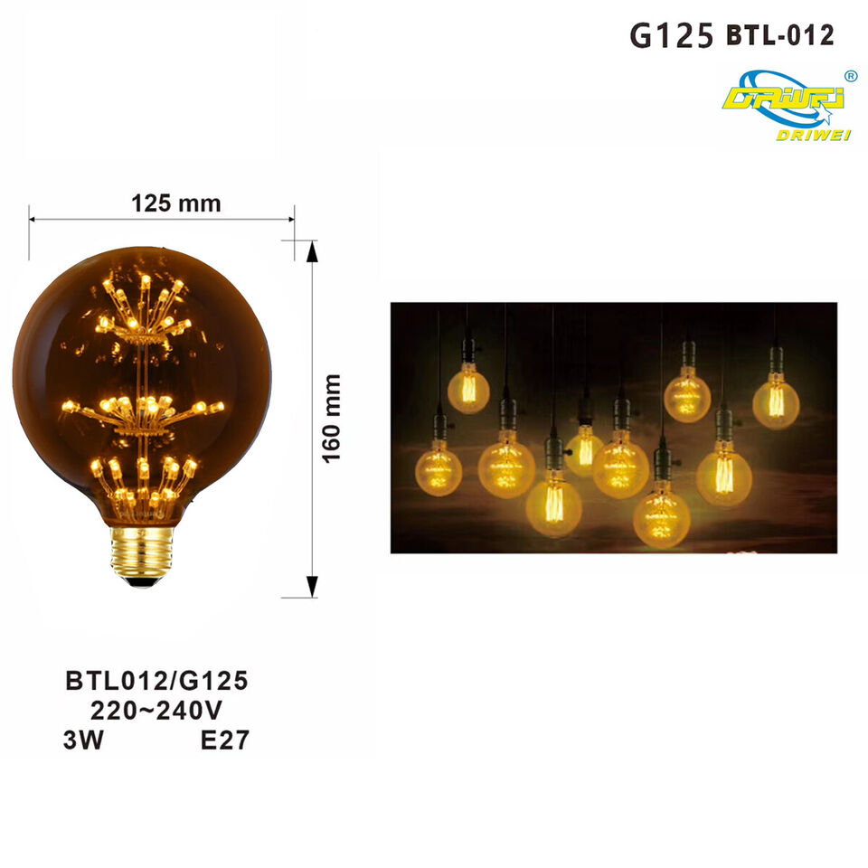 LAMPADINA LED 3W LUCE CALDA ATTACCO E27 SFERA GLOBO G125 STELLA LUMINOSA 2200K