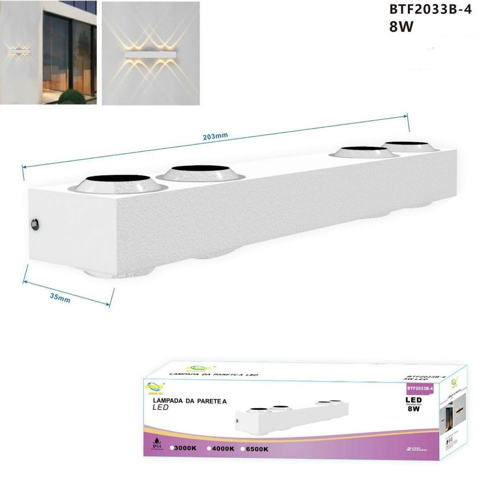 APPLIQUE LED 8W BIANCO LAMPADA LUCE 6500K PARETE UP DOWN ESTERNO INTERNO