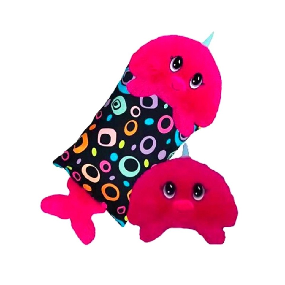 FEDERA COPRI CUSCINO CON PELUCHE RIMOVIBILE IDEA REGALO BAMBINI FOCA VIOLA