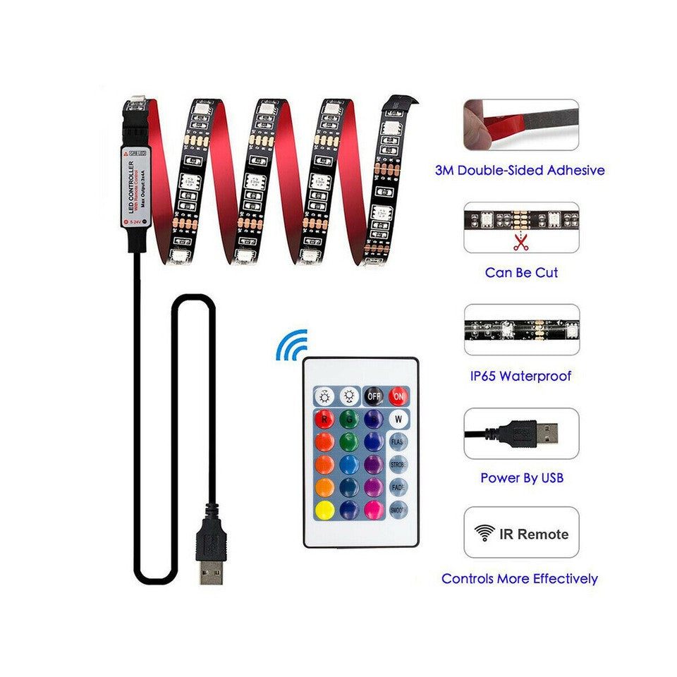 BANDE LED ADHÉSIVE LUMIÈRE RVB RÉTROÉCLAIRAGE TV USB 2 M FLEXIBLE TE-B0309