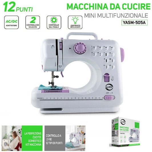 MACHINE À COUDRE PORTABLE AVEC PÉDALE 2 VITESSES ET 12 POINTS DE COUTURE YASM-505A