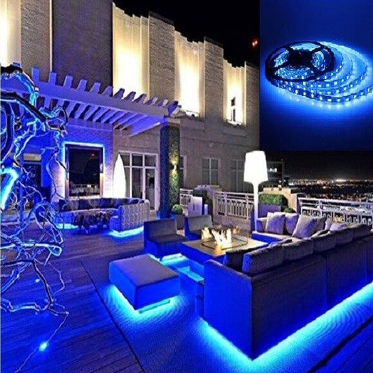 STRISCIA STRIP 300 LED SMD 5050 FLESSIBILE 5M ADESIVA LUCE BLU IP65 14.4 W/MT
