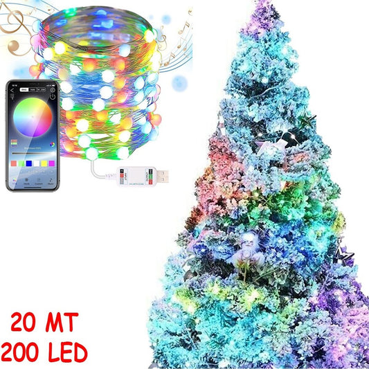 BANDEAU 200 LED 20M BLUETOOTH RVB SMART APP LUMIÈRES DE NOËL IP20 SAPIN