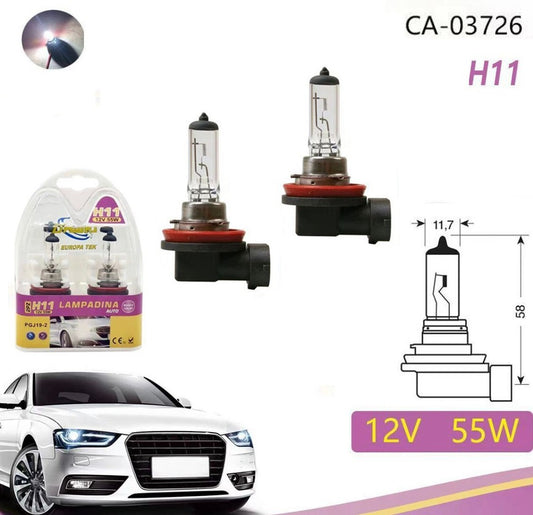 PAIRE PHARES AMPOULES HALOGÈNES VOITURE CULOT H11 BLANC CHAUD 3000K 55W 12V 03726
