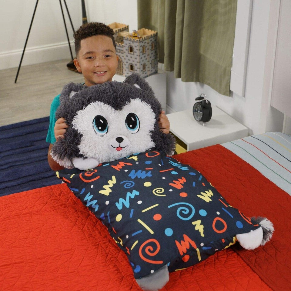 TAIE D'OREILLER AVEC PELUCHE AMOVIBLE IDÉE CADEAU ENFANTS CHIEN