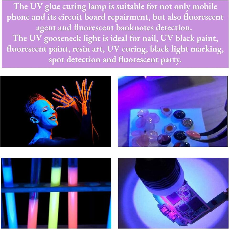 LAMPADA COLLA UV LUCE VIOLA RAGGI ULTRAVIOLETTI LED CLIP TAVOLO NAIL ART UNGHIE