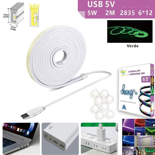 STRISCIA LED FLESSIBILE PER GANCI BINARIO SOFFITTO SCRITTA USB LUCE VERDE