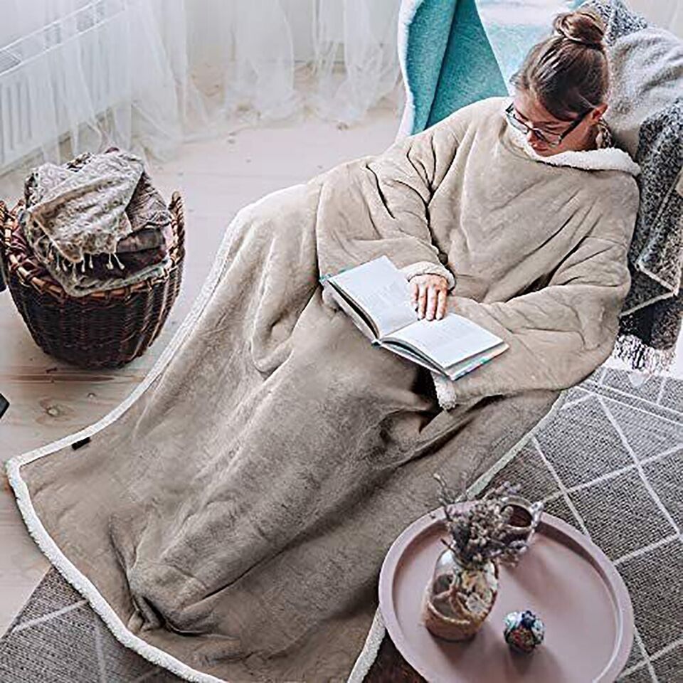 COPERTA CON MANICHE PLAID CALDO INVERNO UNISEX UOMO DONNA SOFFICE CASA