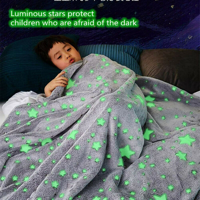 COPERTA PLAID LUMINOSA CALDA MAGICA STELLE FLUORESCENTE MORBIDA 120X150 CM