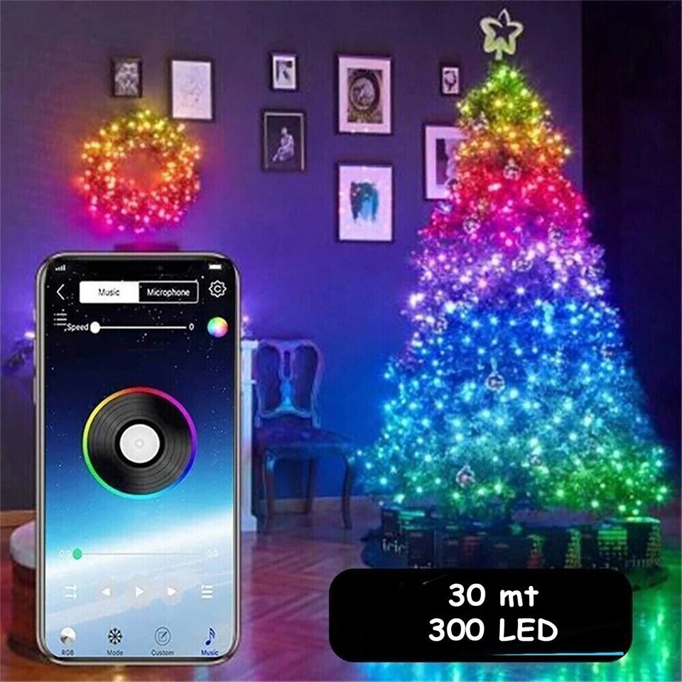 STRISCIA 300 LED 30MT BLUETOOTH RGB SMART APP LUCI DI NATALE IP20 ALBERO