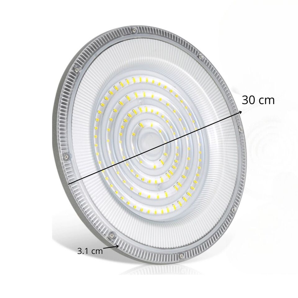 FARO INDUSTRIALE LED 200W DISCO ROTONDO UFO IP65 PLAFONIERA CAMPANA 6500K