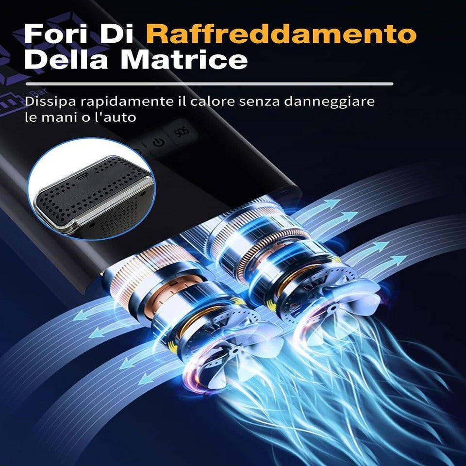 MINI COMPRESSORE AD ARIA AUTO PORTATILE GONFIATORE RICARICABILE DISPLAY LED AUTO