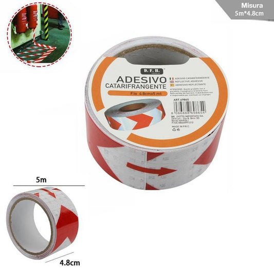 RUBAN ADHÉSIF RÉFLÉCHISSANT FLÈCHE ROUGE BLANC CATADIOPTRE ROULEAUX 10M 9865