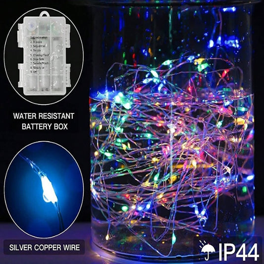 STRISCIA LED 10M 100 LED RGB MULTICOLORE A BATTERIA LUCE LUCI NATALE ALBERO FILO