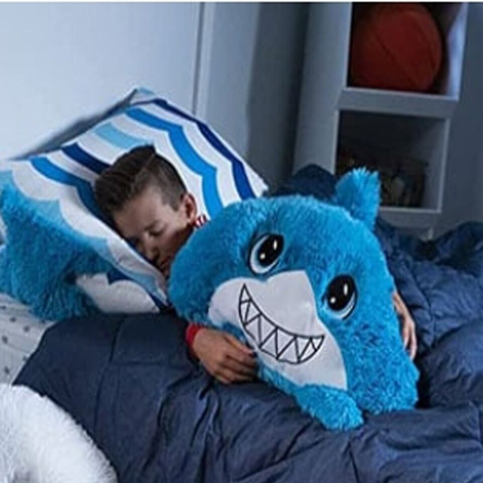 FEDERA COPRI CUSCINO CON PELUCHE RIMOVIBILE IDEA REGALO BAMBINI SQUALO