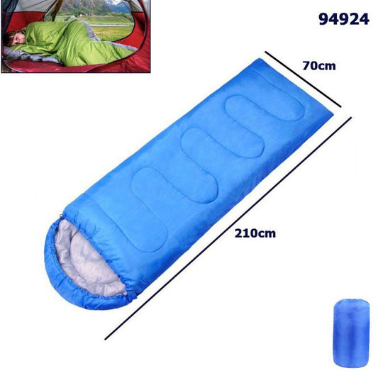 SAC DE COUCHAGE ÉTÉ HIVER CAPUCHE CAMPING IMPERMÉABLE 210X70CM BLEU