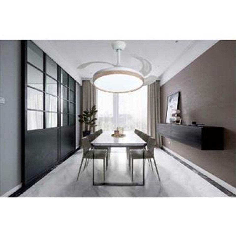 VENTILATEUR DE PLAFOND LUMIÈRE PALES RÉTRACTABLES 85W BOIS LUSTRE SUSPENSION 50CM
