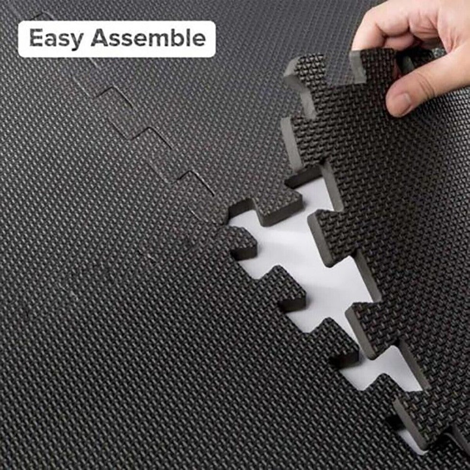 TAPPETO PUZZLE TAPPETINO FITNESS PALESTRA MULTIUSO SCHIUMA EVA 10PZ 29X29CM NERO