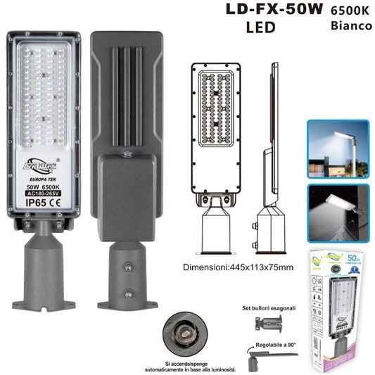 LAMPADAIRE PROJECTEUR À LED 6500K LUMIÈRE FROIDE EXTÉRIEUR ORIENTABLE 90° LD-FX 50W