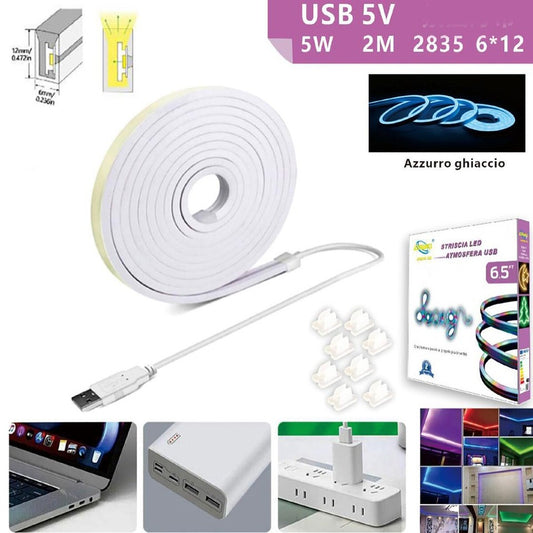 BANDE LED FLEXIBLE POUR CROCHETS AVEC RAIL DE PLAFOND LETTRES USB LUMIÈRE BLEUE