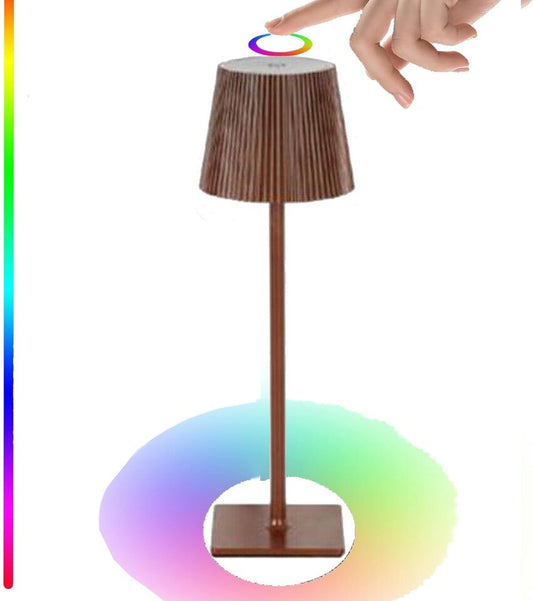 LAMPADA TAVOLO TOUCH COLORI LED RGB + 4000K RICARICABILE BAR RISTORANTE MARRONE