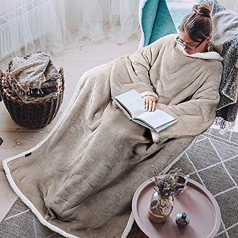 COPERTA CON MANICHE PLAID CALDO INVERNO UNISEX UOMO DONNA SOFFICE CASA