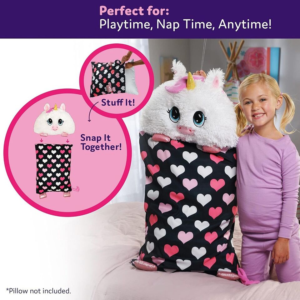 FEDERA COPRI CUSCINO CON PELUCHE UNICORNO RIMOVIBILE IDEA REGALO BAMBINA