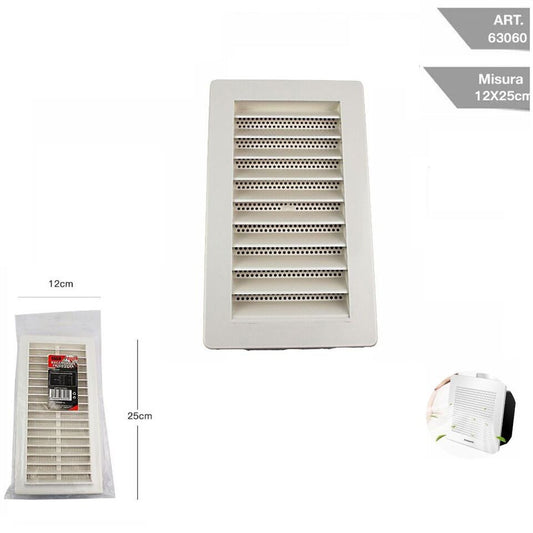 GRIGLIA DI AERAZIONE IN PLASTICA 12X25 CM VENTILAZIONE AMBIENTI E CUCINE 63060