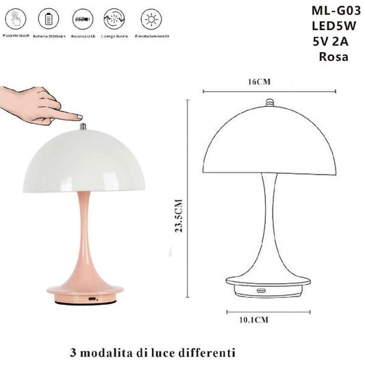 LAMPADA TAVOLO TOUCH LED MODERNA RICARICABILE BAR HOTEL RISTORANTE ROSA ML-G03