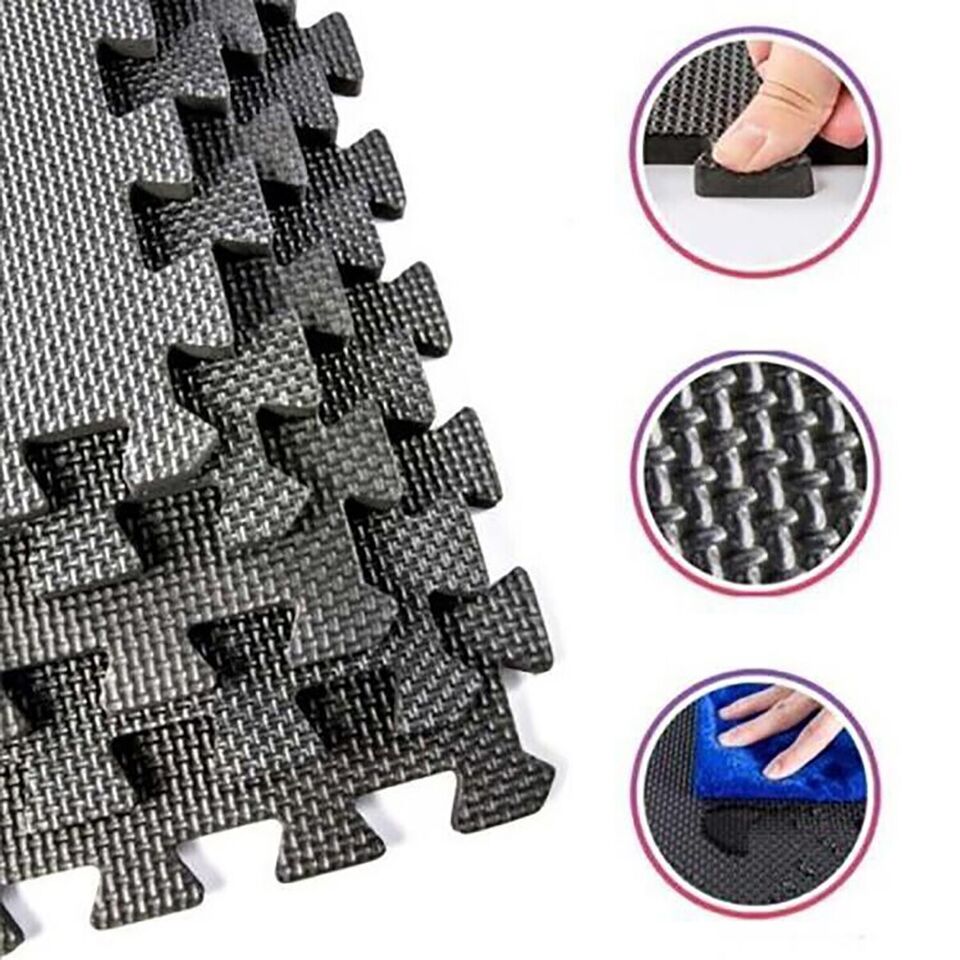 TAPPETO PUZZLE TAPPETINO FITNESS PALESTRA MULTIUSO SCHIUMA EVA 10PZ 29X29CM NERO