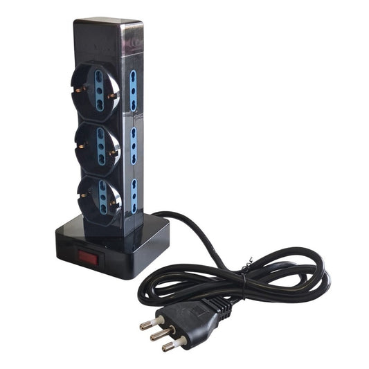 BLOC MULTIPRISE VERTICAL TOUR 9 PRISES 16A SCHUKO 250V INTERRUPTEUR MARCHE/ARRÊT