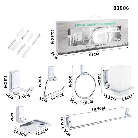 KIT COMPLET 6 ACCESSOIRES DE SALLE DE BAINS BARRE À SAVON WC CROCHET PORTE-SERVIETTES 03906