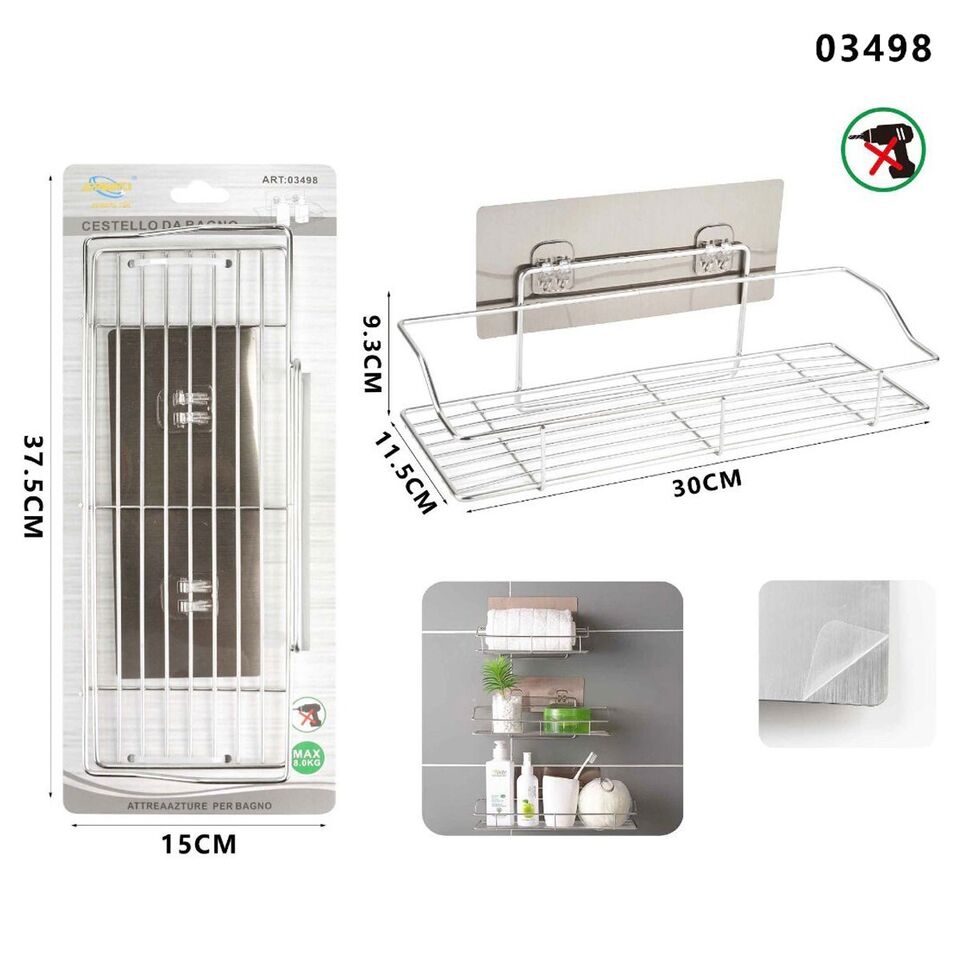 MENSOLA DA PARETE ADESIVA SCAFFALE ORGANIZER PORTAOGGETTI BAGNO CUCINA 03498